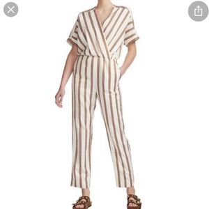 NWT Maje Wrap Pieni Striped Twill Jumpsuit Orange White Boho Size 40 Size 36